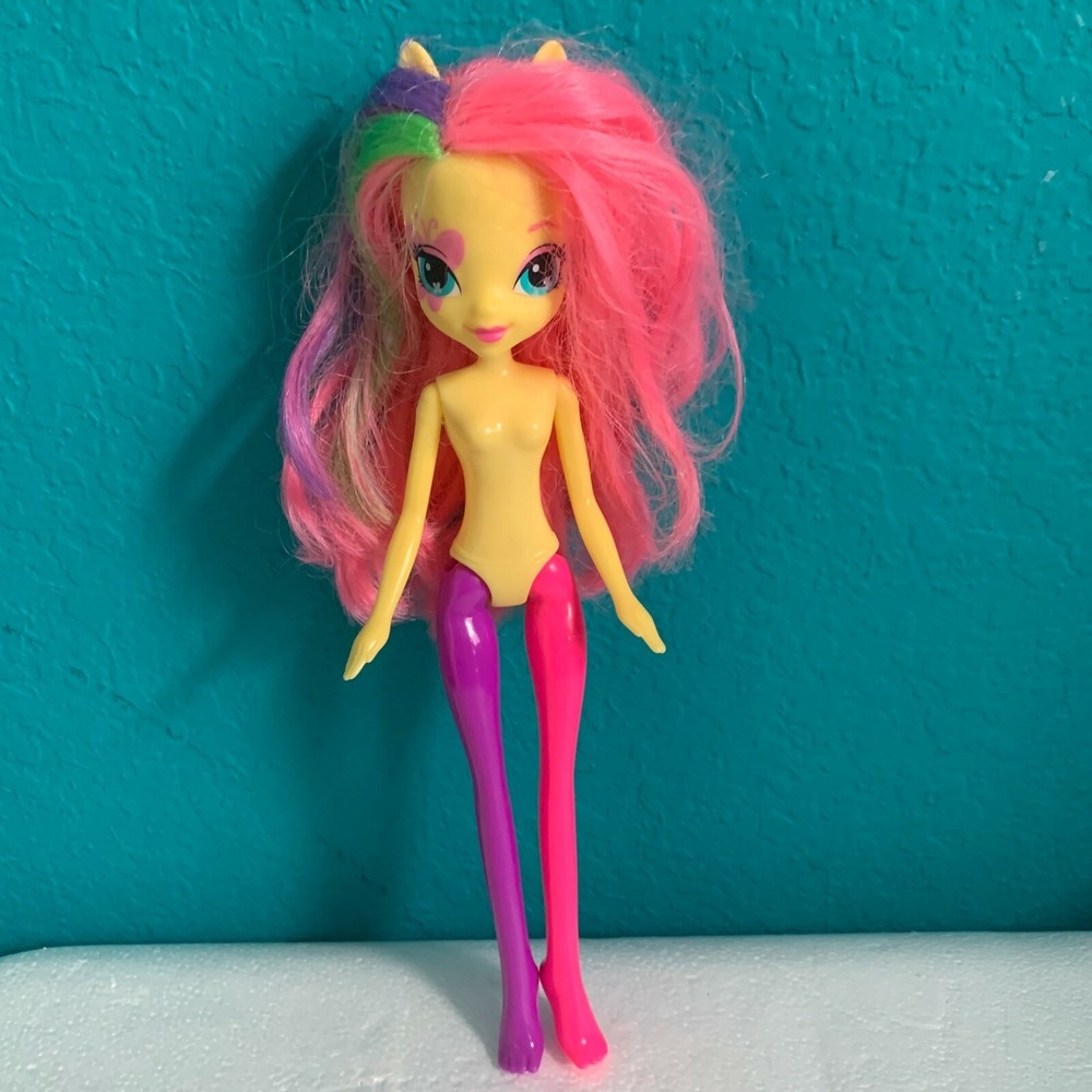 My Little Pony Equestria Girls Fluttershy Doll Pink Hair Rainbow Streaks Loose
